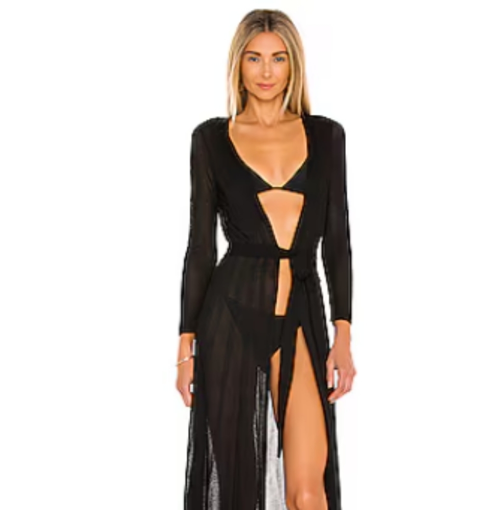 NWT Black Long Sleeve Maxi “Cosette” Robe/Cover Up By Devon Windsor- L